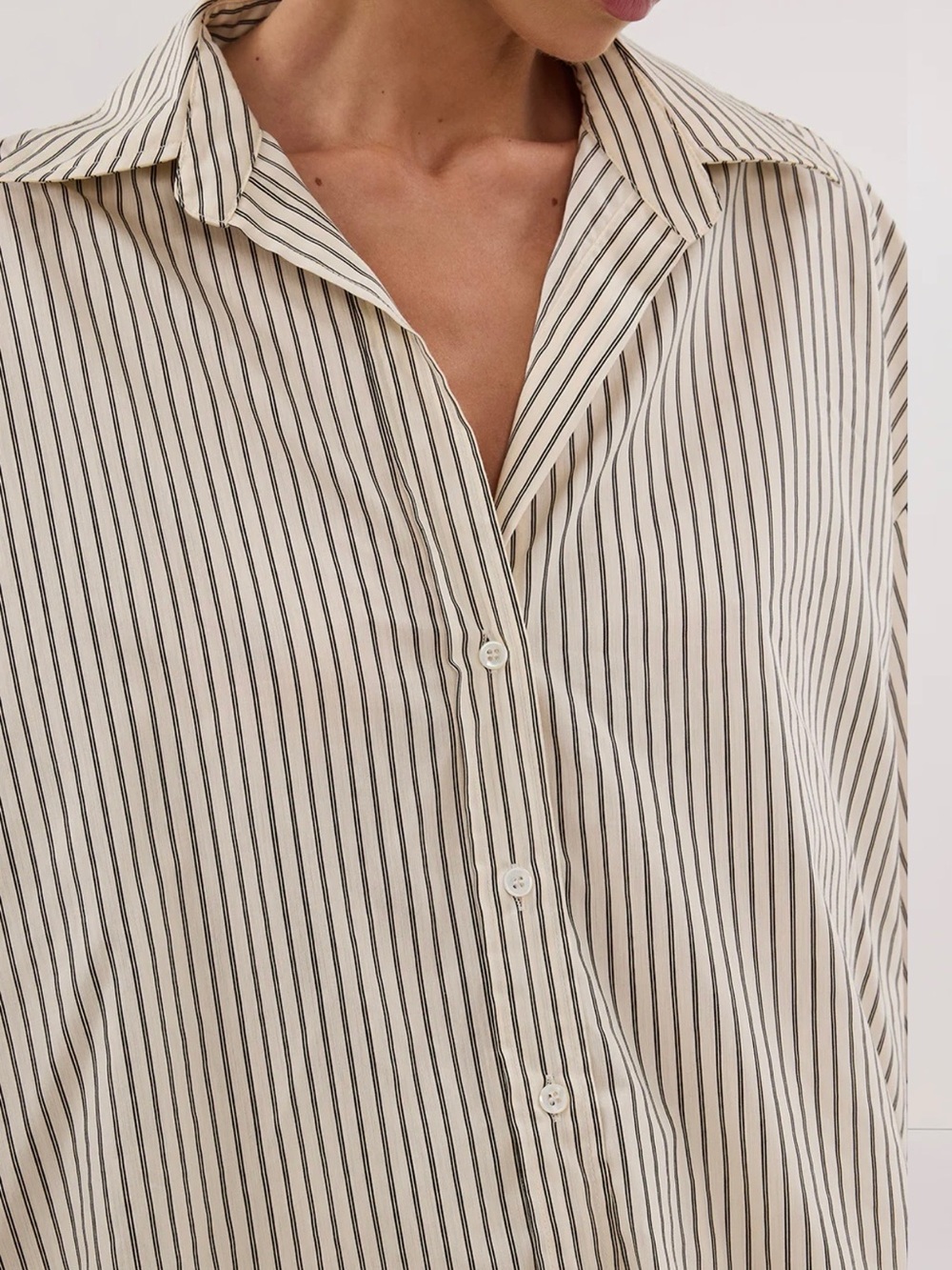 DISSH Palma Cream Oversized Button-Up Shirt with Black Pinstripes - Picture 8 of 11